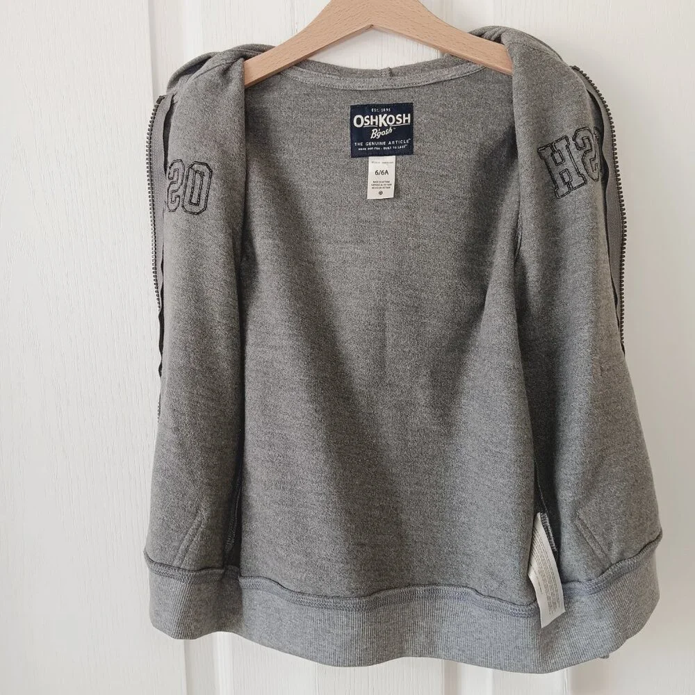 OshKosh B'gosh Kids Heathered Gray Full Zip Embroidered Hoodie Size 6